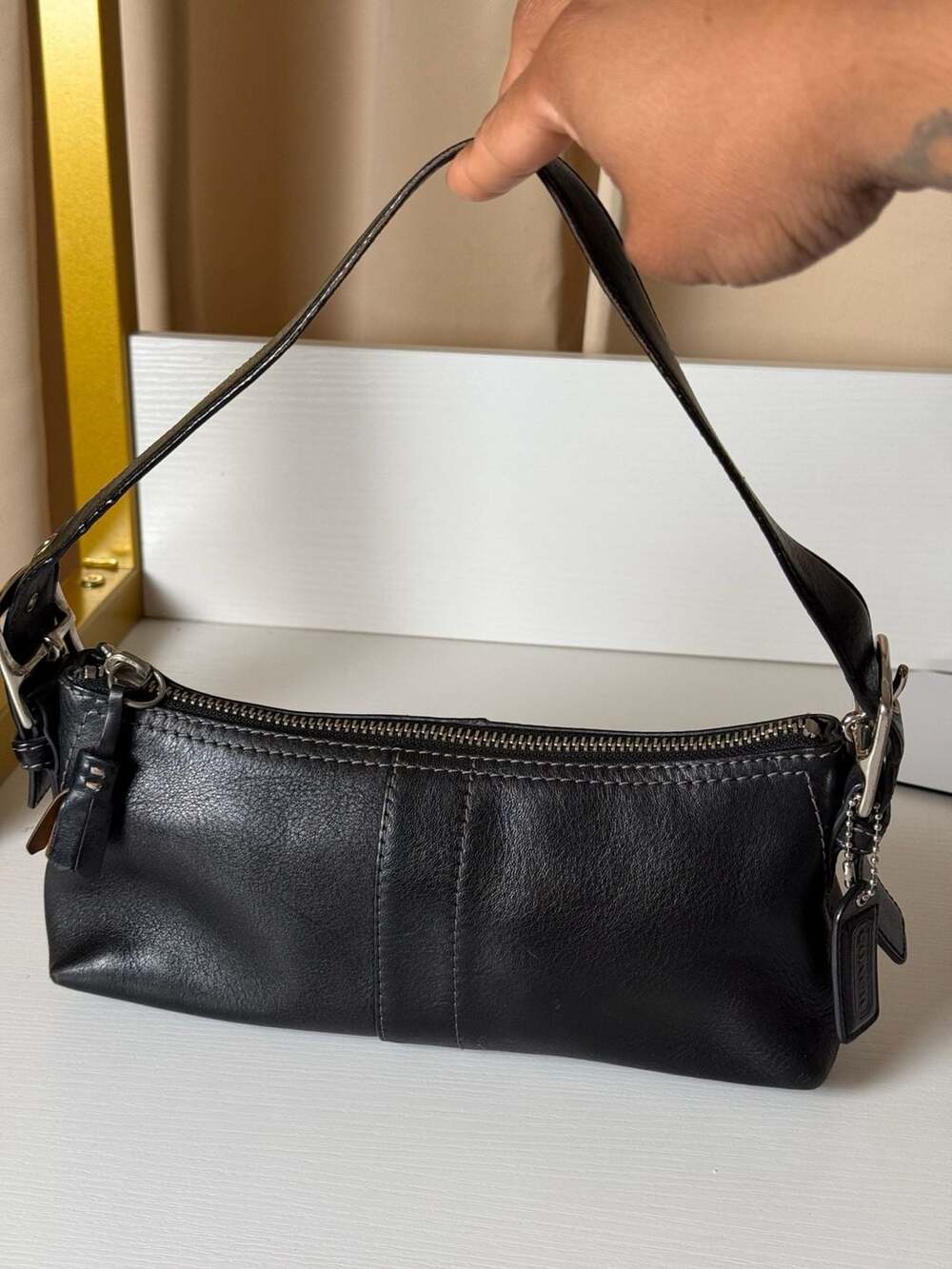 COACH Y2K Vintage Hampton Demi Leather Small Black Hobo Shoulder Bag Purse 8A64
